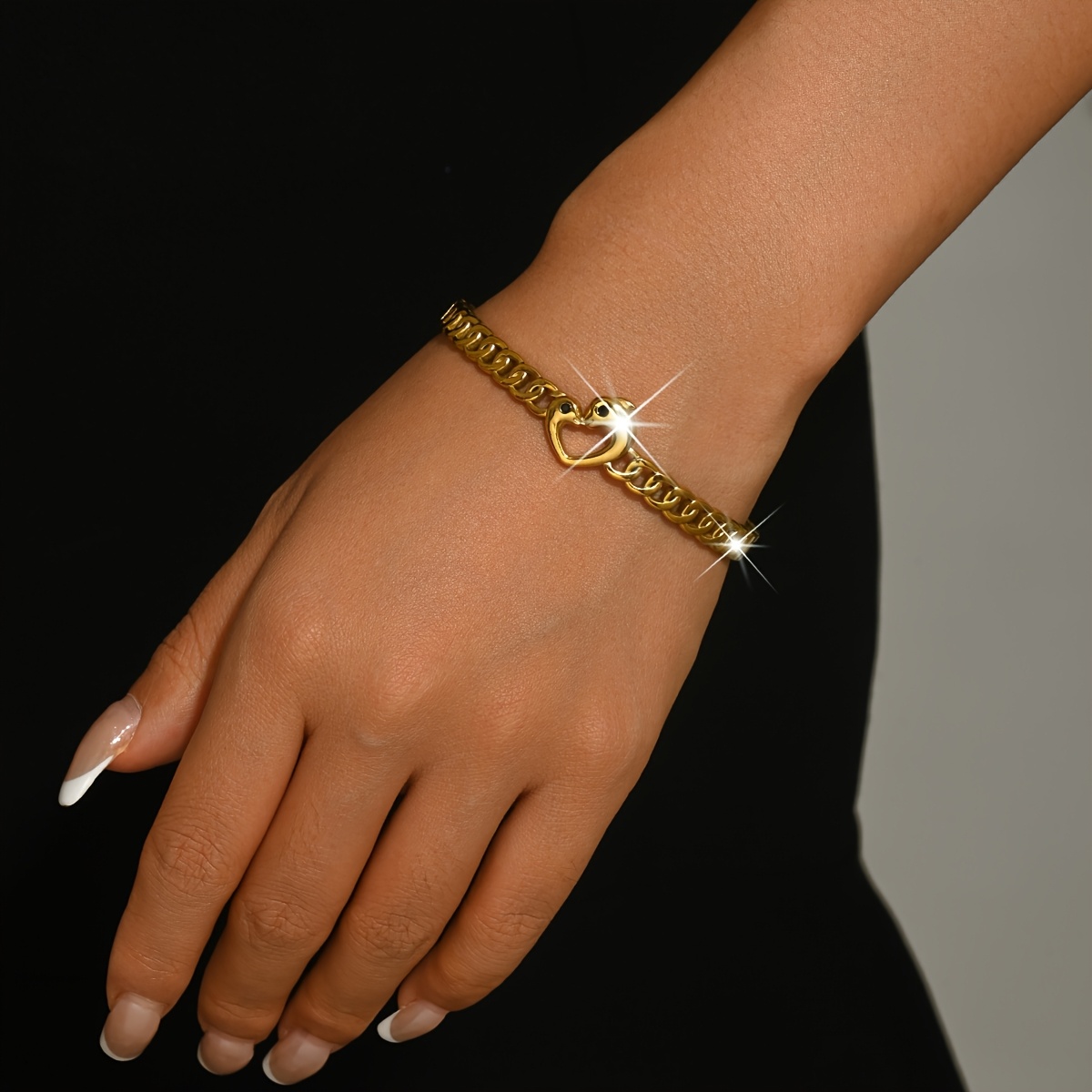 Women's Halloween Heart Cuban Link Open Bangle Bracelet